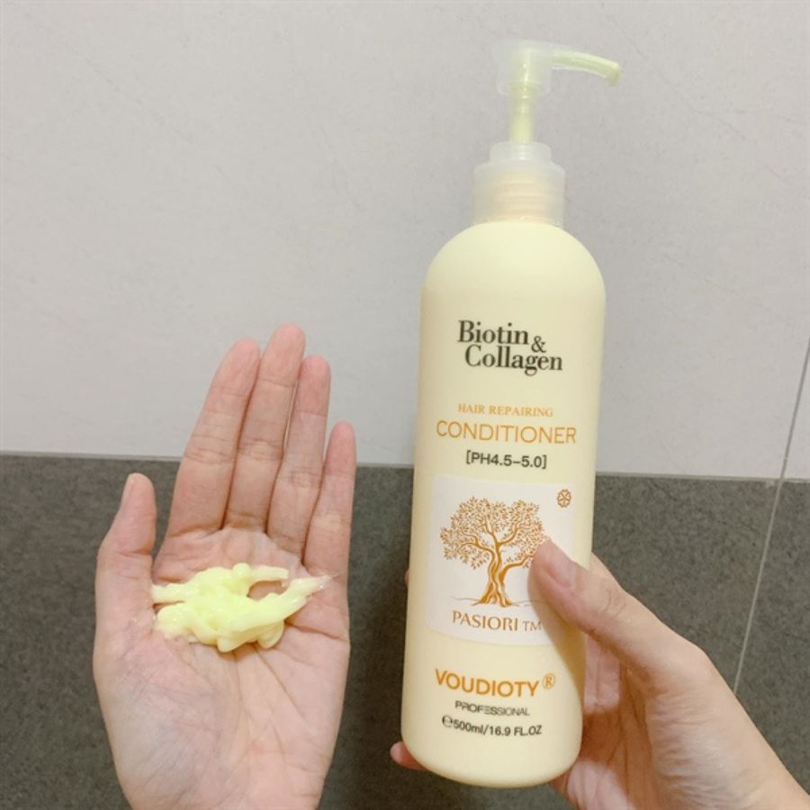 Cặp Gội Xả Biotin & Collagen Pasiori Phục Hồi Mềm Mượt Tóc Voudioty Hair Repairing 500ml (Vàng)