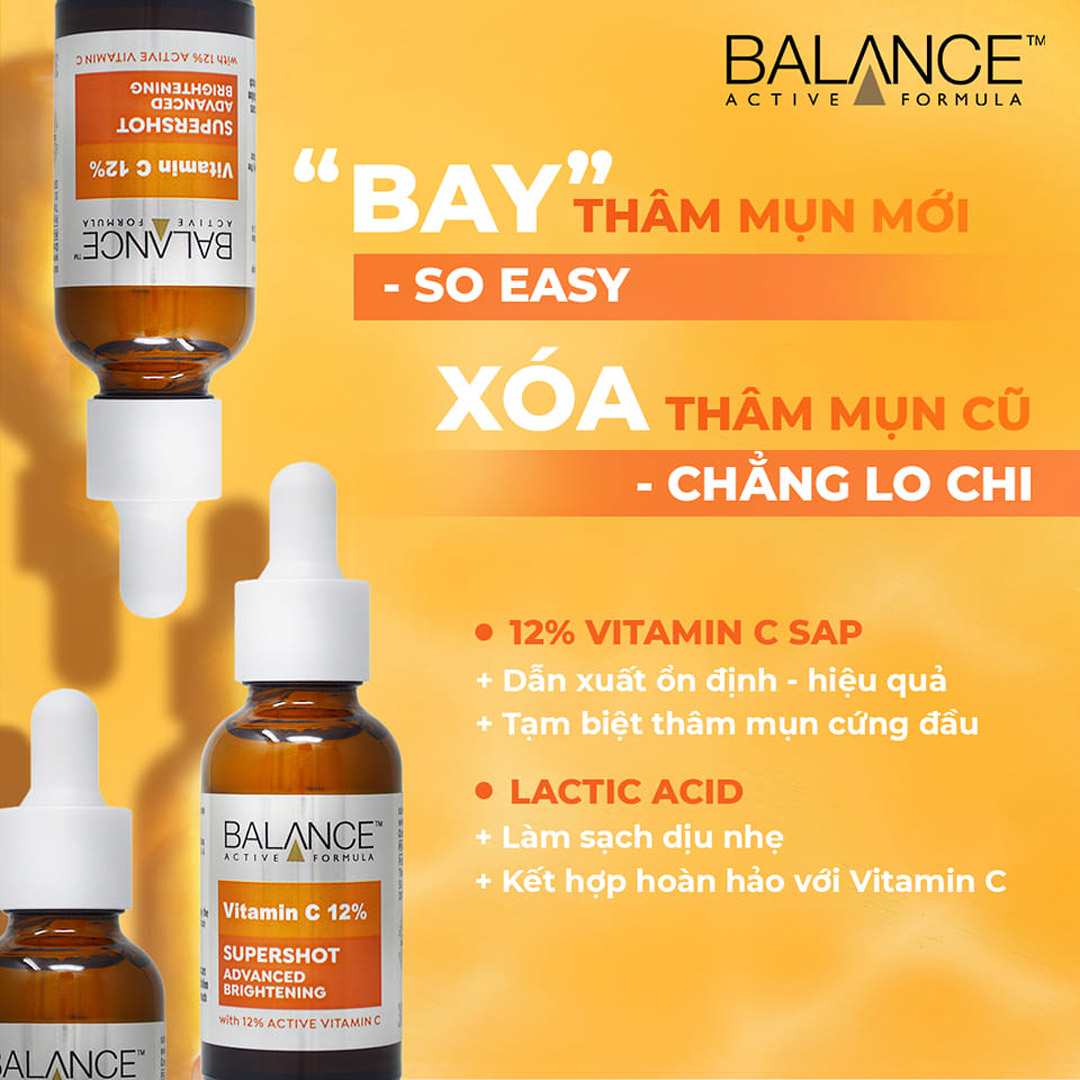 Serum Balance Sáng Da Mờ Thâm Vitamin C 12% Supershot Advanced Brightening Serum 30ml