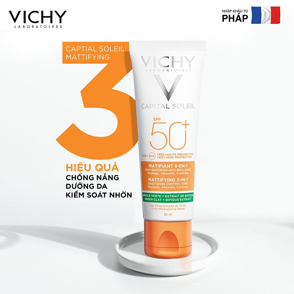Kem Chống Nắng Vichy Capital Soleil Mattifying 3 In 1 SPF50 50ml (Vạch Xanh Lá)