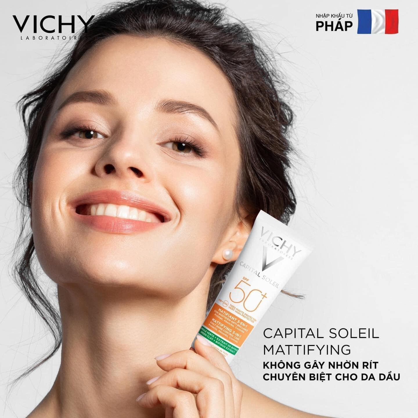 Kem Chống Nắng Vichy Capital Soleil Mattifying 3 In 1 SPF50 50ml (Vạch Xanh Lá)