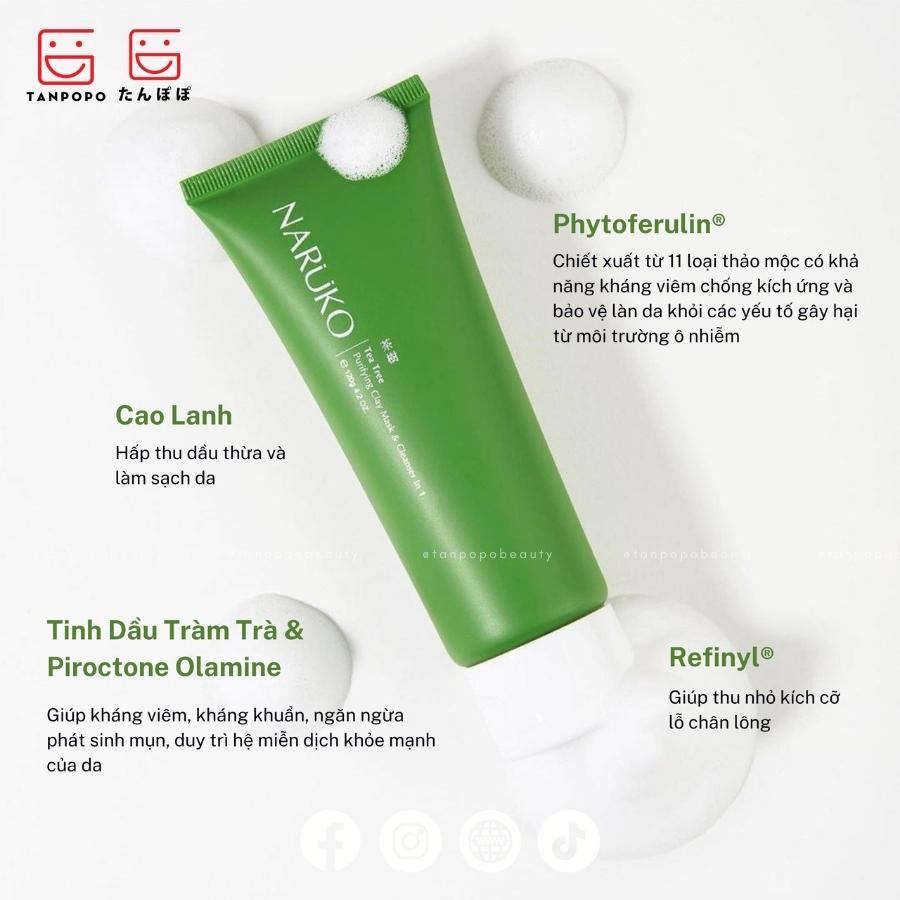 Sữa Rửa Mặt Tràm Trà Naruko Tea Tree Purifying Clay Mask & Cleanser In 1 120ml