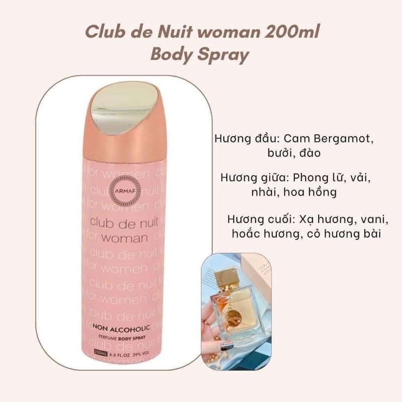 Xịt Thơm Body Nữ Armaf Club De Nuit Woman Perfume Body Spay 200ml