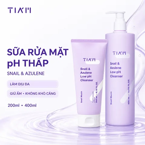 Sữa Rửa Mặt Tia'm Ốc Sên Làm Dịu & Phục Hồi Da Snail & Azulene Low pH Cleanser