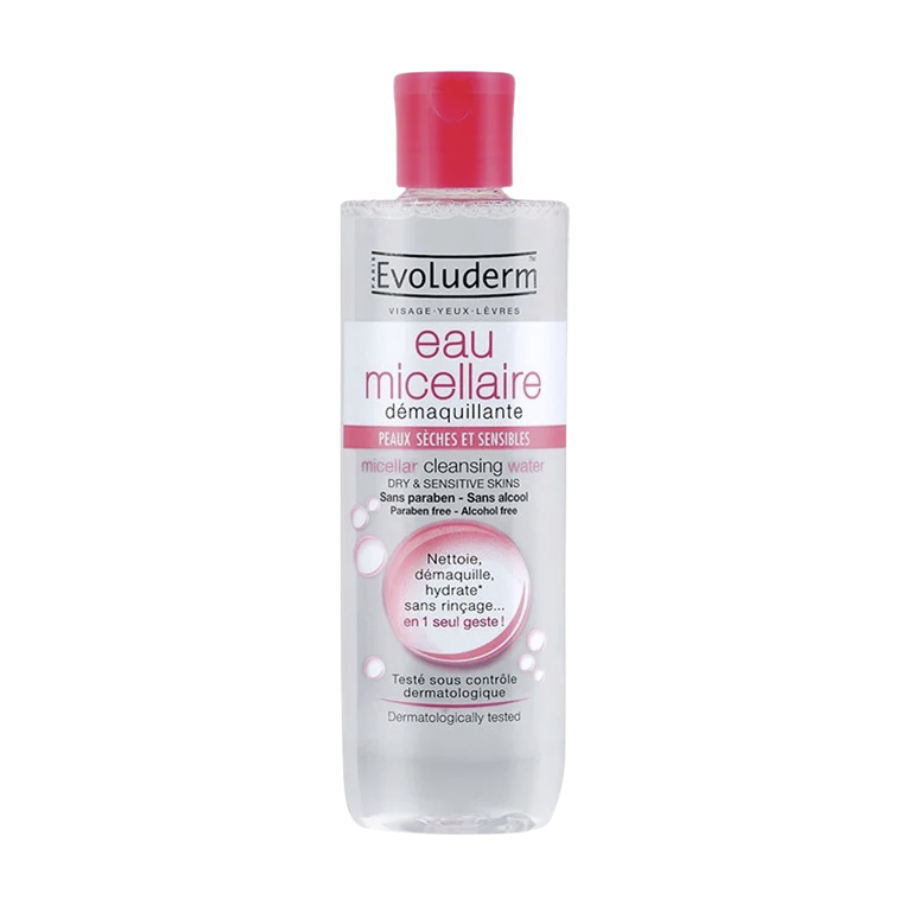 Nước tẩy trang Evoluderm Eau Micellaire Dry Sensitive Skin (Hồng)