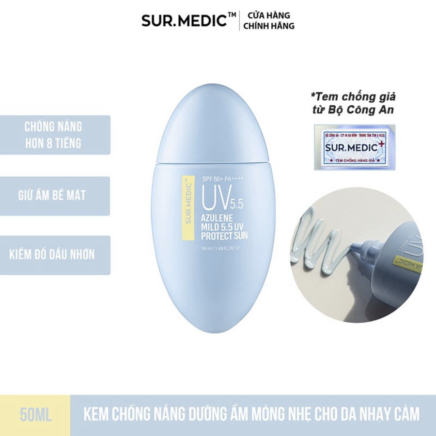 Kem Chống Nắng Dịu Nhẹ Sur.Medic+ Azulene Mild 5.5 UV Protect Sun SPF50 50ml