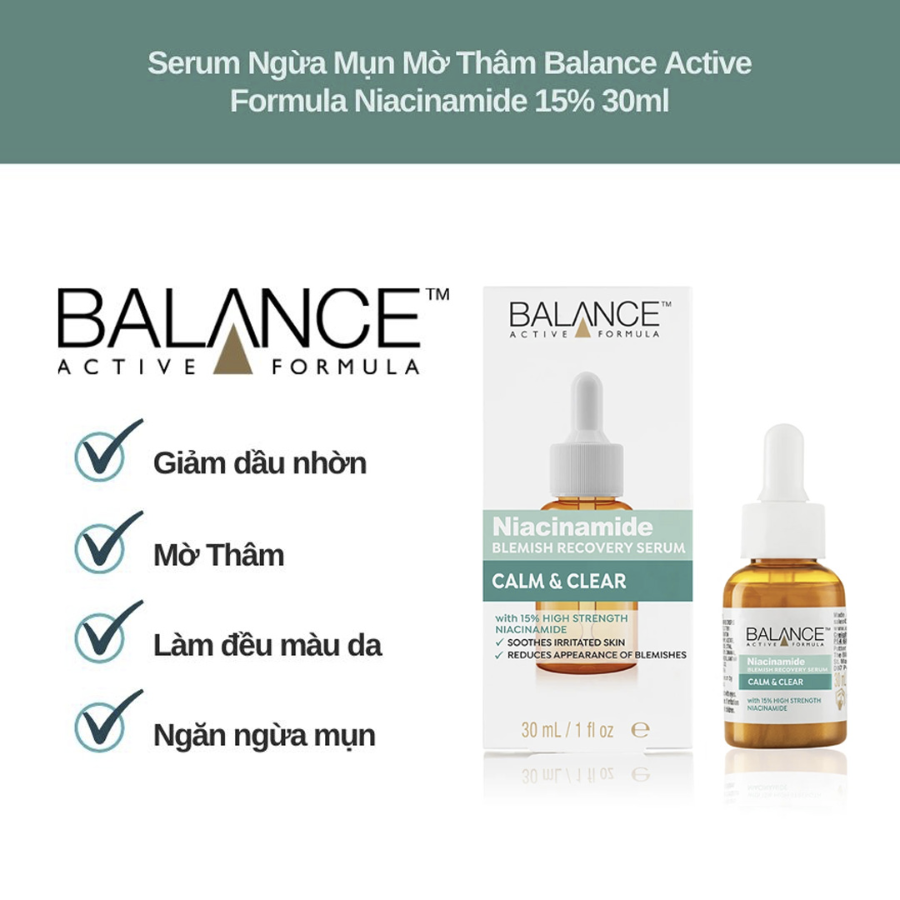 Tinh Chất Balance Active Formula Ngừa Mụn Mờ Thâm Niacinamide 15% Blemish Recovery Serum 30ml