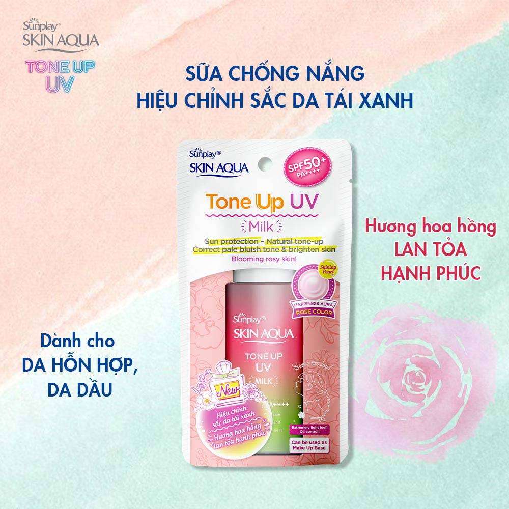 Sữa chống nắng Sunplay Skin Aqua Tone Up UV Milk Happiness Aura Rose 50g
