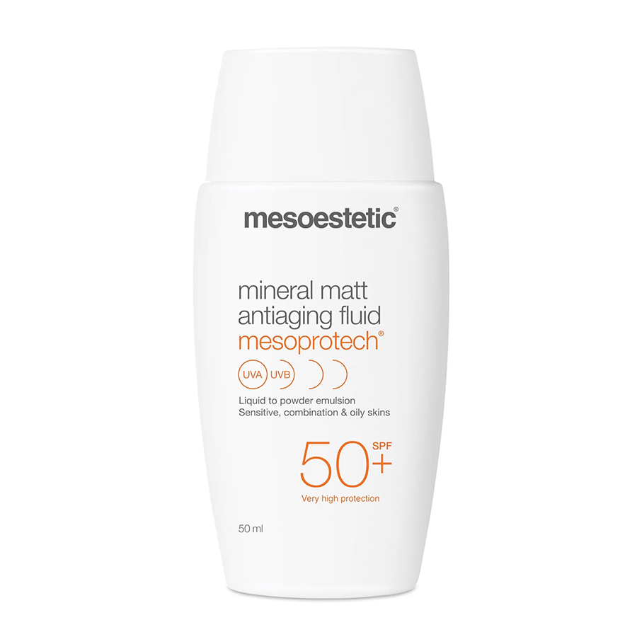 Kem Chống Nắng Mesoestetic Cho Da Dầu Mesoprotech Mineral Matt Antiaging Fluid SPF50+ 50ml (Mẫu Mới)