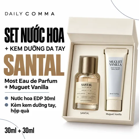 Set Nước Hoa Daily Comma Santal EDP 30ml + Kem Dưỡng Da Tay Daily Comma Muguet Vanilla 30ml