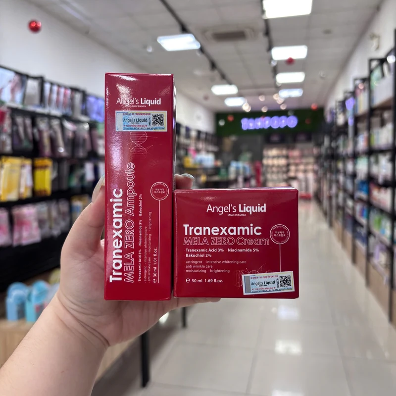 Hình ảnh thật combo Angel's Liquid Tranexamic Mela Zero Ampoule 30ml và Cream 50ml tại cửa hàng Tanpopo