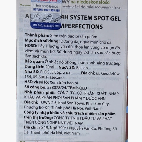 Gel Chấm Mụn Floslek Anti Acne 24h System Spot Gel For Imperfections 20ml (Nhập Khẩu)