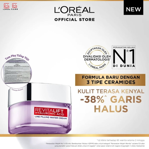 Kem Dưỡng Da L'Oreal Paris Revitalift Hyaluronic Acid Line Filling Water Cream Siêu Cấp Ẩm, Căng Mịn Da