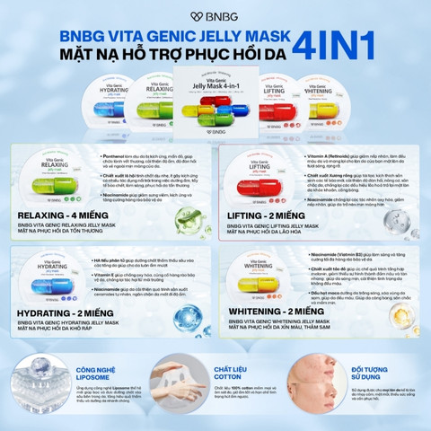 Mặt Nạ Giấy BNBG Vita Genic Jelly Mask 4-In-1 (Hộp 10 Miếng)