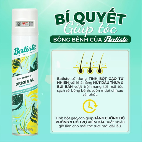 Dầu gội khô Batiste Dry Shampoo Original Hương Chanh Cổ Điển