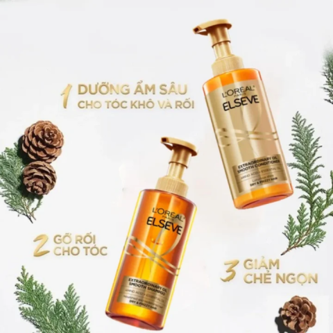 Bộ Gội Xả Dưỡng Tóc Suôn Mượt Cao Cấp L'Oreal Paris Extraordinary Oil Smooth 440ml