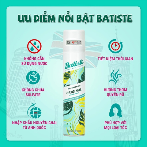 Dầu gội khô Batiste Dry Shampoo Original Hương Chanh Cổ Điển