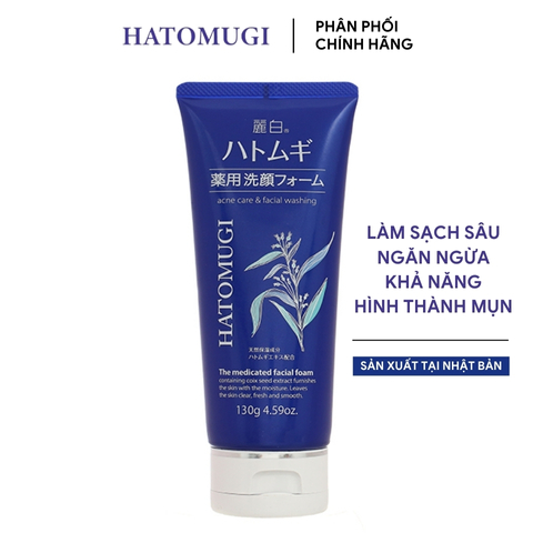 Sữa Rửa Mặt Hatomugi Ý Dĩ Ngừa Mụn, Sáng Da The Medicated Facial Foam 130g (Xanh)