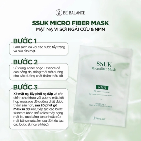Mặt Nạ Vải Vi Sợi Ngải Cứu Cấp Ẩm, Làm Dịu, Chống Lão Hóa Be’Balance SSUK Microfiber Mask 30g