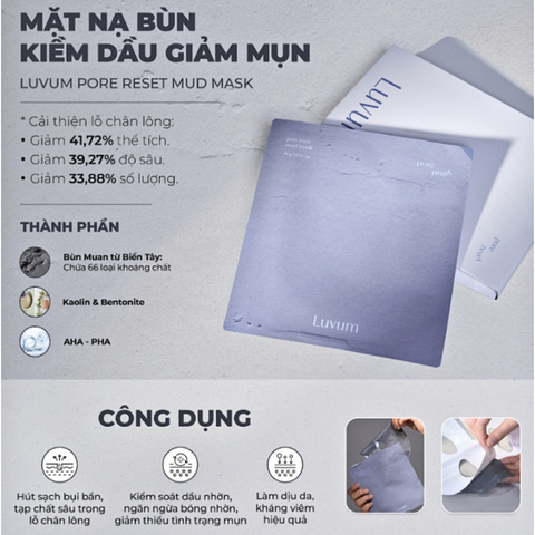Mặt Nạ Bùn Kiềm Dầu Giảm Mụn Luvum Pore Reset Mud Mask 16g (Xám)
