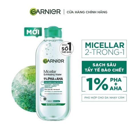 Nước Tẩy Trang Hỗ Trợ Tế Bào Da Chết Garnier Micellar Exfolliating Water 1% PHA+AHA 400ml