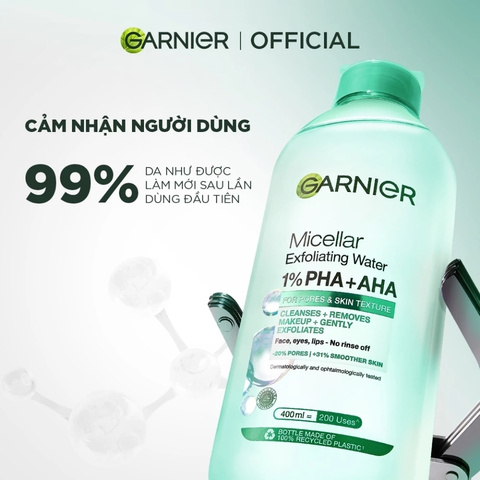 Nước Tẩy Trang Hỗ Trợ Tế Bào Da Chết Garnier Micellar Exfolliating Water 1% PHA+AHA 400ml