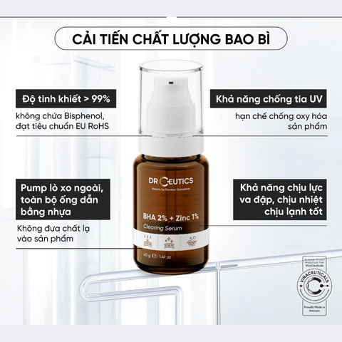Serum Giảm Mụn, Giảm Tiết Dầu DrCeutics BHA BHA 2% + ZinC 1% Clearing 40g