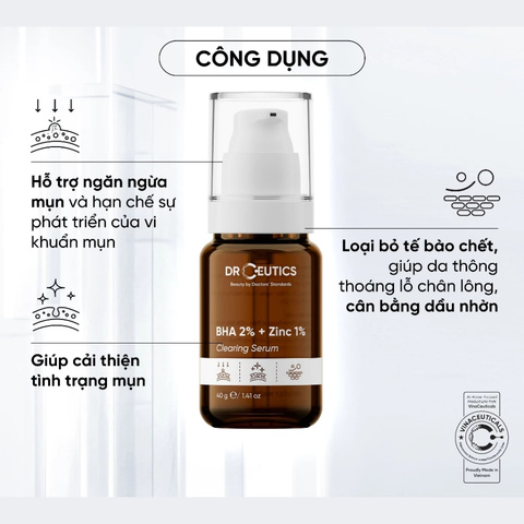 Serum Giảm Mụn, Giảm Tiết Dầu DrCeutics BHA BHA 2% + ZinC 1% Clearing 40g