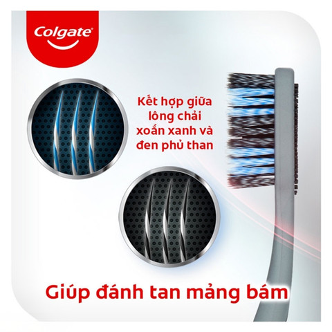 Bộ 2 Bàn Chải Đánh Răng Lông Chải Xoắn Kép Phủ Than Colgate 360 Charcoal Spiral