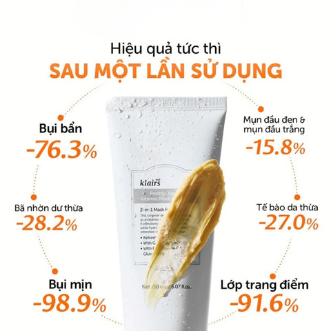 Sữa Rửa Mặt Klairs Dưỡng Sáng, Cải Thiện Lỗ Chân Lông Freshly Juiced Vitamin Mask Cleanser 150ml