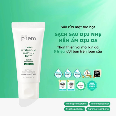 Sữa Rửa Mặt Make P:rem Safe Me Relief Moisture Cleansing Foam 100ml