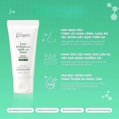Sữa Rửa Mặt Make P:rem Safe Me Relief Moisture Cleansing Foam 100ml
