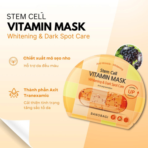 Mặt Nạ Giấy Banobagi Stem Cell Vitamin Mask Dưỡng Sáng Mờ Thâm Nám Whitening & Dark Spot Care 30g (Nhập Khẩu)