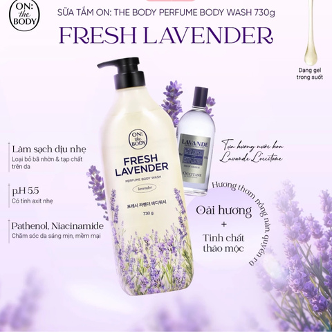Sữa Tắm Hương Nước Hoa On: The Body Fresh Lavender Perfume Body Wash 730g