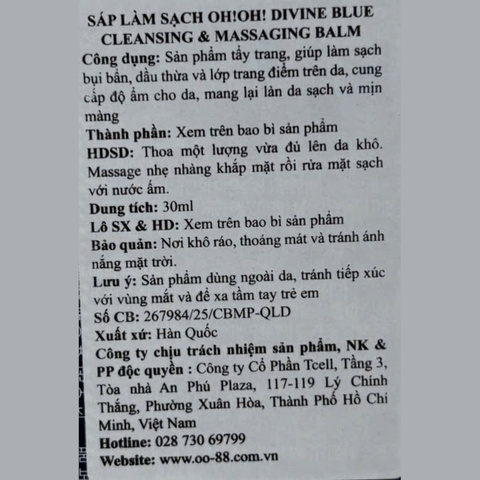 Sáp Tẩy Trang Oh!Oh! Divine Blue Cleansing & Massaging Balm 30ml