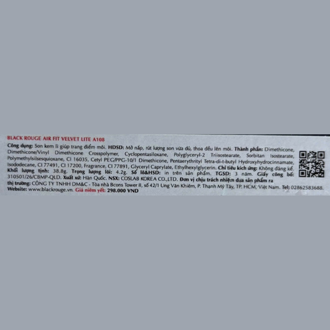 Son Kem Black Rouge Air Fit Velvet Lite 4.2g