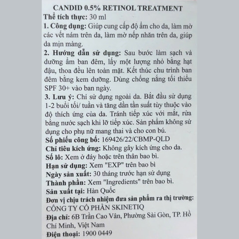 Tinh Chất Hỗ Trợ Cải Thiện Nền Da Candid Retinol Treament 30ml