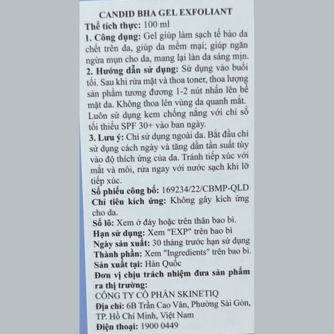 Gel Tẩy Tế Bào Chết Candid BHA Gel Exfoliant 100ml