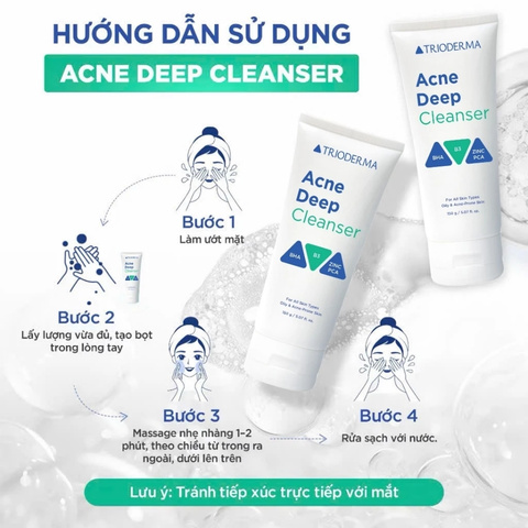 Sữa Rửa Mặt Sạch Sâu, Kiểm Soát Dầu Nhờn Trioderma Acne Deep Cleanser 150g
