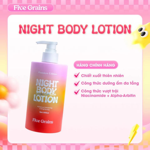 Sữa Dưỡng Thể Sáng Da Cấp Ẩm Ban Đêm Five Grains Niacinamide Night Body Lotion 500ml (Premium Edition)