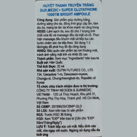 Tinh Chất Sur.Medic Super Glutathione 1000 Bright Ampoule 32ml