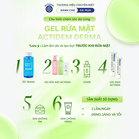 Gel Rửa Mặt Cho Da Dầu Mụn Actidem Derma Purifying Gel Cleanser 200ml (Mẫu Mới)