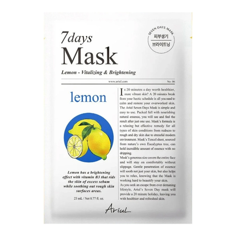 Mặt Nạ Dưỡng Da Giúp Giảm Thâm Mụn Và Sáng Da Ariul 7 Days Lemon Mask 23ml