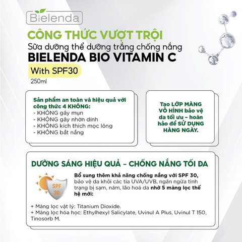 Sữa Dưỡng Thể Bielenda Bio Vitamin C Moisturizing UV Protective Body Milk With SPF30 250ml