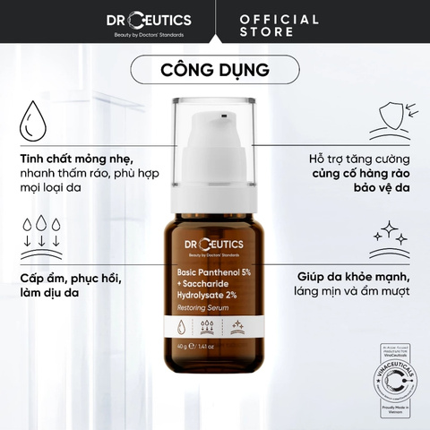 Tinh Chất DrCeutics Phục Hồi Da Basic Panthenol 5% + Saccharide Hydrolysate 2% Restoring 40g