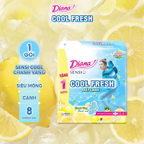 Băng Vệ Sinh Diana Sensi Cool Fresh Mát Dịu Siêu Mỏng Cánh 23cm (Ban Ngày) (Chanh Vàng)