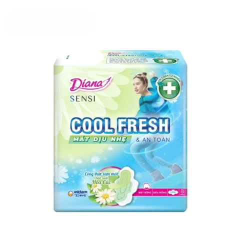 Băng Vệ Sinh Diana Sensi Cool Fresh Mát Dịu Siêu Mỏng Cánh 23cm (Ban Ngày) (Hoa Cúc)