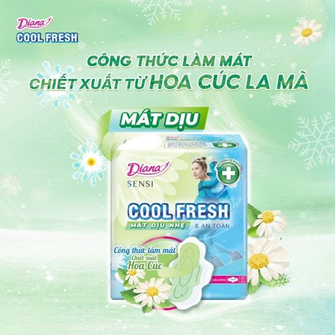 Băng Vệ Sinh Diana Sensi Cool Fresh Mát Dịu Siêu Mỏng Cánh 23cm (Ban Ngày) (Hoa Cúc)