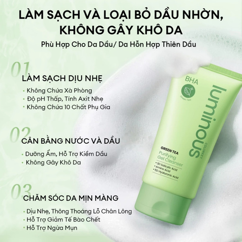 Gel Rửa Mặt Trà Xanh Colorkey Luminous Green Tea Purifying Gel Cleanser 100g