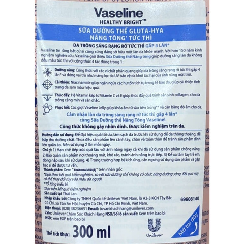 Sữa Dưỡng Thể Vaseline Dưỡng Sáng Da Vaseline Healthy Bright Gluta-Hya Niacinamide Tone-Up 300ml