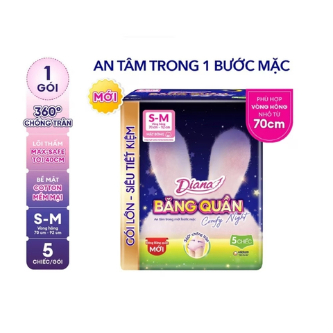 Băng Vệ Sinh Diana Dạng Quần 360 Độ Chống Tràn Comfy Night Size S-M (Ban Đêm)